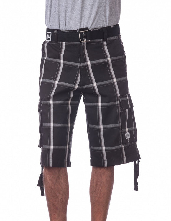 32 BLACK PLAID TW-CARGO SHORTS