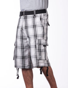 31 WHITE PLAID TW-CARGO SHORTS